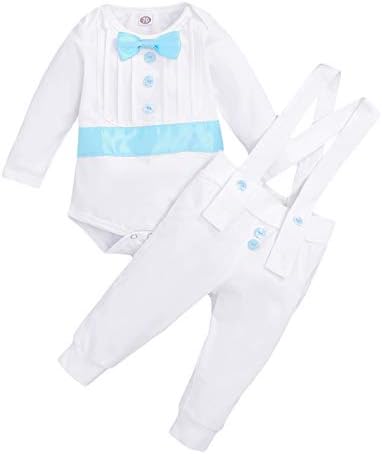 Bebek Erkek Vaftiz Vaftiz Kıyafet Papyon Romper Jartiyer Pantolon Düğün Parti Smokin Takım Elbise Yüzük Taşıyıcı Giysi Set