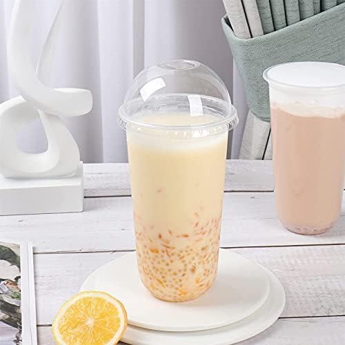 JAYEEY 24 oz Kubbe Kapaklı Tek Kullanımlık Şeffaf plastik bardaklar Soğuk İçecekler için Mükemmel Kahve Smoothie Tatlı Bardaklar