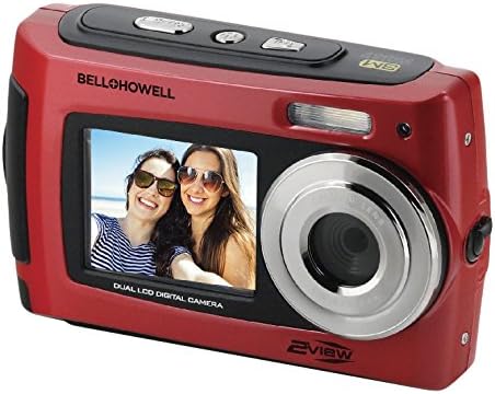 Bell + Howell 2VİEW 18.0 MP HD Çift Ekranlı Sualtı Dijital ve Video Kamera (10 ft'ye kadar su geçirmez.), 2,7, Kırmızı (2VİEW18-R)