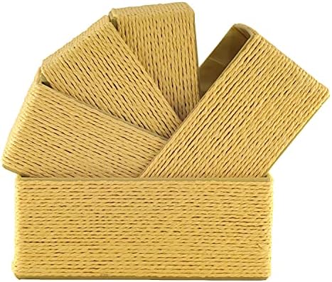 Acrola 5-Pack Dekoratif Saklama Sepetleri Istiflenebilir Dokuma Sepet Kağıt Halat Bin ile Kumaş Astar, Organize Sepetleri için