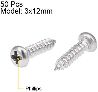 uxcell 3x12mm Kendinden Dokunarak Vidalar Phillips Pan Başlı Vida 316 Paslanmaz Çelik Bağlantı Elemanları Cıvata 50 Adet