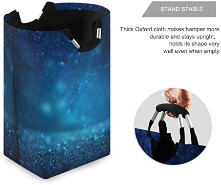 ZQYON Colapsable çamaşır sepetleri,Glitter Vintage ışıkları arka plan siyah mavi su geçirmez taşınabilir saklama çantası Taşıma
