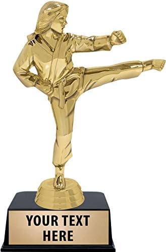 Taç Ödülleri Özel Gravürlü Karate Kupaları, Siyah Tabanlı 6 Kişiselleştirilmiş Kadın Karate Kick Trophy