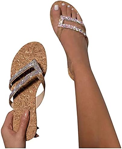Yamx Kadın Düz Sandalet, Sandalet Bayanlar Düz Rhinestone Kristal Terlik Rahat Plaj Roma Ayakkabı Flip Flop