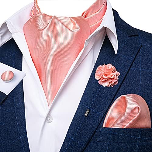 DiBanGu 4 ADET Ascot Kravatlar Erkekler için, Jakarlı Kravat Ascot Kravat Cep Kare Kol Düğmeleri ile Çiçek Yaka Pin