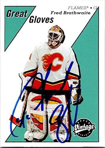 Fred Brathwaite imzalı hokey kartı (Calgary Flames, FT) 2000 Üst Güverte Vintage Büyük Eldiven GG4 - İmzalı NHL Eldiven