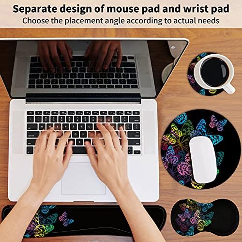 Mouse Pad + Klavye Bilek Istirahat + Fare Bilek Istirahat Destek Seti + Coaster, ergonomik Bellek Köpük Fare ve Klavye Pedi