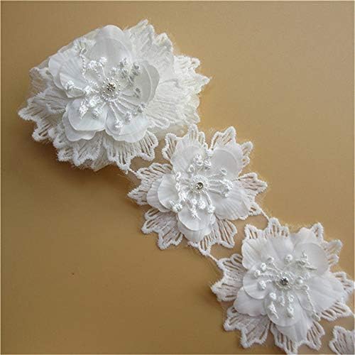 10 adet Çiçek Elmas Vual 3D Dantel Kenar Trim Şerit 7.5 × 7.5 cm / 3×3 inç Geniş Beyaz Abartı Kumaş Işlemeli Aplike Dikiş Zanaat