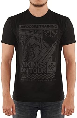 Hardcore Eğitim T-Shirt erkek Vikings Tur Siyah Kısa Kollu Fitness Salonu Egzersiz Rahat Aktif Koşu Spor Giyim