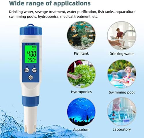 MagiDeal El Su Kalitesi Test Cihazı, Bluetooth PH Ölçer, PH, EC/TDS / Tuzluluk, Sıcaklık Ölçümü Sıcaklık Ölçer, İçme Suyu için