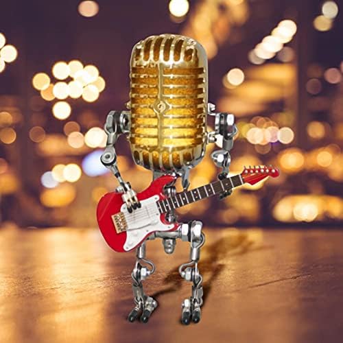 Klasik Mikrofon Robot Lamba Gitar, Retro Serin Kaya Robot Masa Lambası Dekorasyon, kısılabilir Komidin Masa yatak odası için