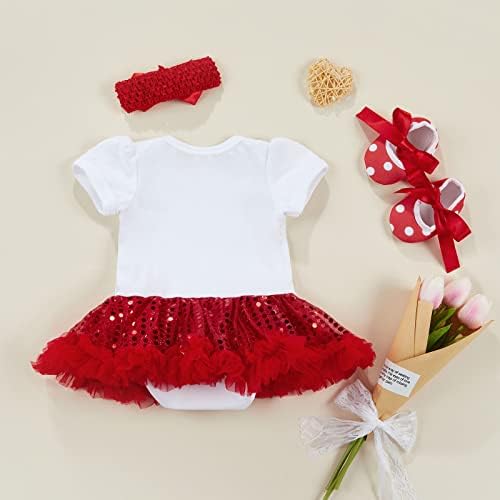 Rtnnsbbfcm Yenidoğan Bebek Kız sevgililer Günü Romper Elbise Kalp En Iyi Anne Tek Parça Sequins Tutu Etek Elbiseler Kafa Ayakkabı