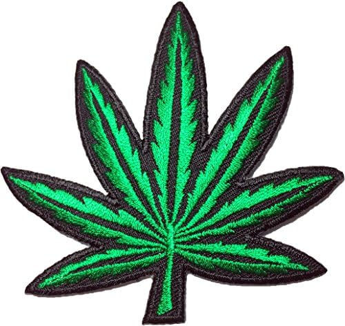 Esrar Yaprağı Ot Kenevir Uyuşturucu Hippi Çim Gence Tomurcuk İşlemeli Aplike Yama üzerinde Demir Dikmek-Yeşil (Demir-Esrar-Yeşil)