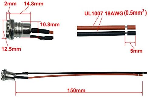 5. 5x2. 1MM 5A DC Güç Jack Soket Dc-099 30 V Dişli Kadın Dağı Bağlayıcı Adaptörü ile 5.9 Ich 18Awg Kablo(10 Paketi)