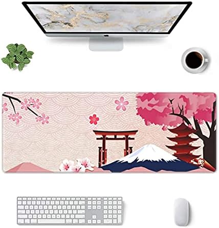 Japon Manzara Pembe Sakura Genişletilmiş Mouse Pad 31. 5x11. 8 İnç XL Kiraz Çiçeği Kaymaz Kauçuk Taban Büyük Oyun Mousepad