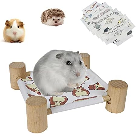Jıorola Hamster Hamak Yatak Ahşap Ev Hideout Yükseltilmiş Ayrılabilir Cüce Pet Uyku Yatak Yıkanabilir için Hamster Tiny Sıçan