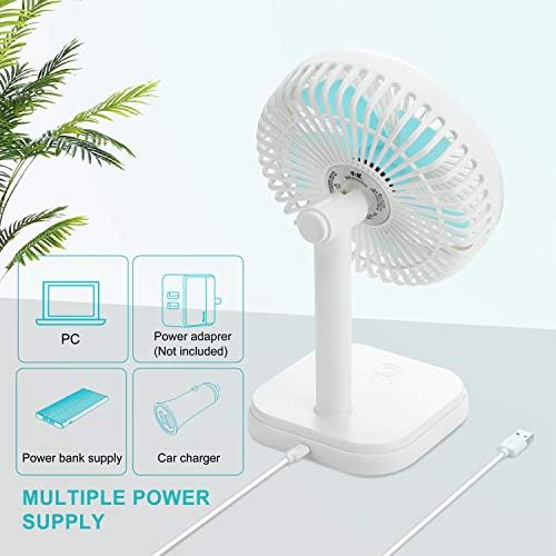 AFISH USB masa fanı 6 inç Masa Fanlar, 2000 mAh Pil Şarj Edilebilir Fanlar 3 Hız Hava Sirkülatör Fan Ev Ofis Kamp (Beyaz)