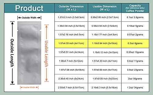 100 Pcs (dış Boyutu 1. 57x4. 33 inç) kahve gıda depolama ısı yapışmalı 3.34 mil Mylar saf folyo çanta vakum kılıfı için Örnekleme