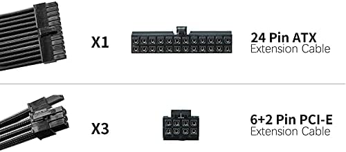 Siyah Örgülü Kollu Kablolar PSU Uzatma Kablosu Kiti 30 cm Modüler PSU Kabloları ile 1x24 PİN 3x6+2 PİN ATX Güç Kaynağı için