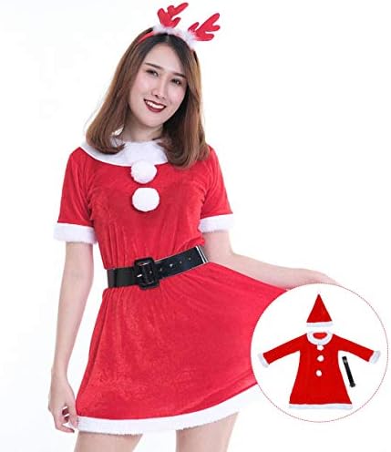 KESYOO Kadın Noel Baba Kostüm Uzun Kollu Noel Santa Cosplay Elbise ile Şapka Noel Elbise Up Parti Malzemeleri