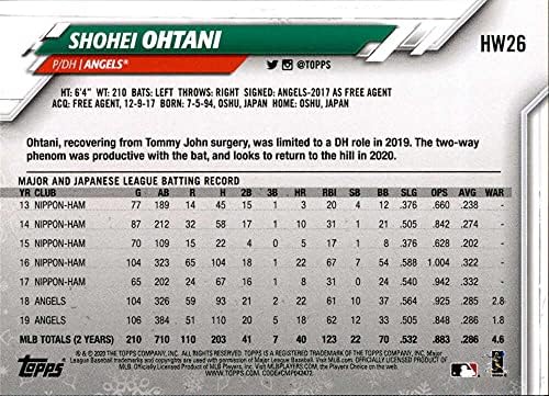 2020 Topps Tatil HW26 Shohei Ohtani Los Angeles Angels Resmi MLB Beyzbol Ticaret Kartı Ham (NM veya Daha iyi) Durumda