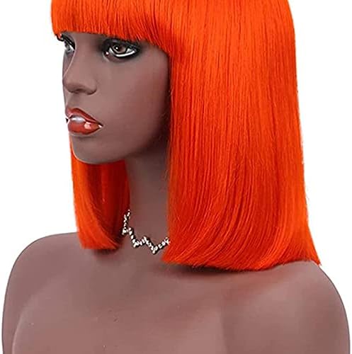 Cosplay Saç Şekillendirici Peruk, Saç Değiştirme Peruk, Siyah Kadınlar için Patlama ile Düz Kısa Bob Kırmızı Yanmış Turuncu